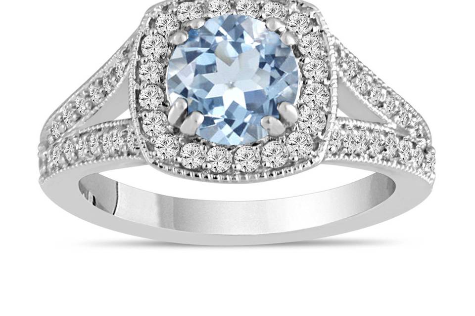 Aquamarine diamond engagement ring
