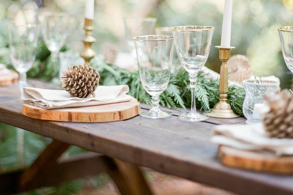 Forest wedding table setup