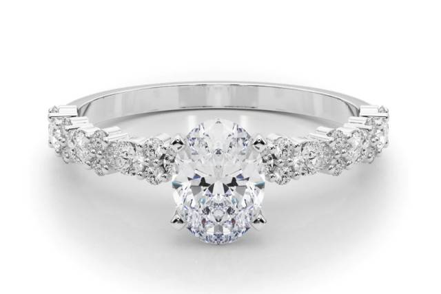 Oval-Cut Hidden Halo Crisscross Diamond Engagement Ring w/ Compass Prongs |  R2412W-SR | Valina Engagement Rings