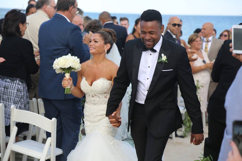 Wedding recessional bride and groom