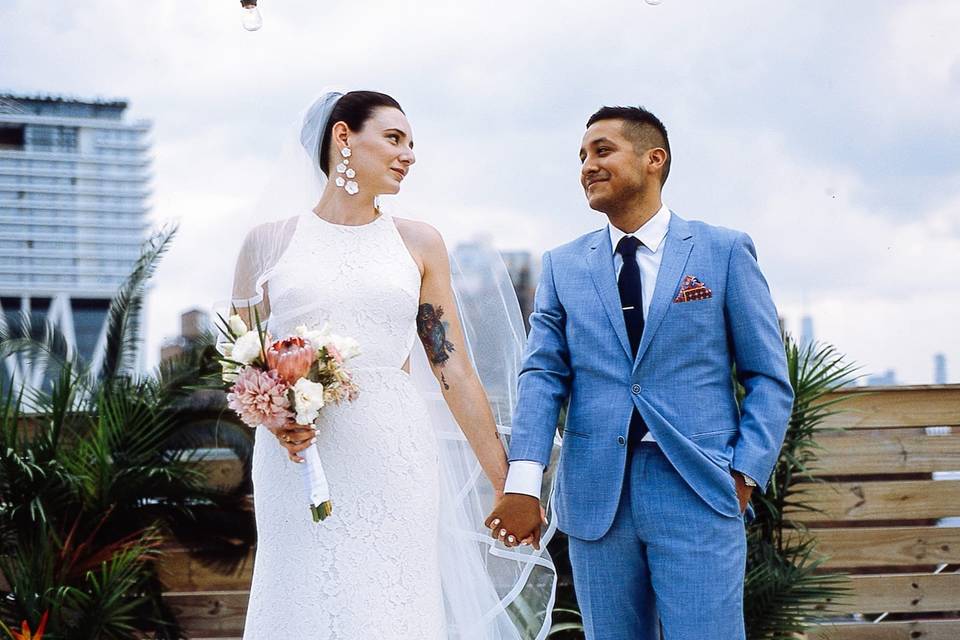 Wedding recessional bride and groom