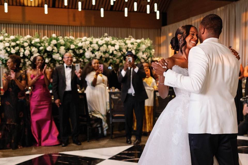 Wedding recessional bride and groom