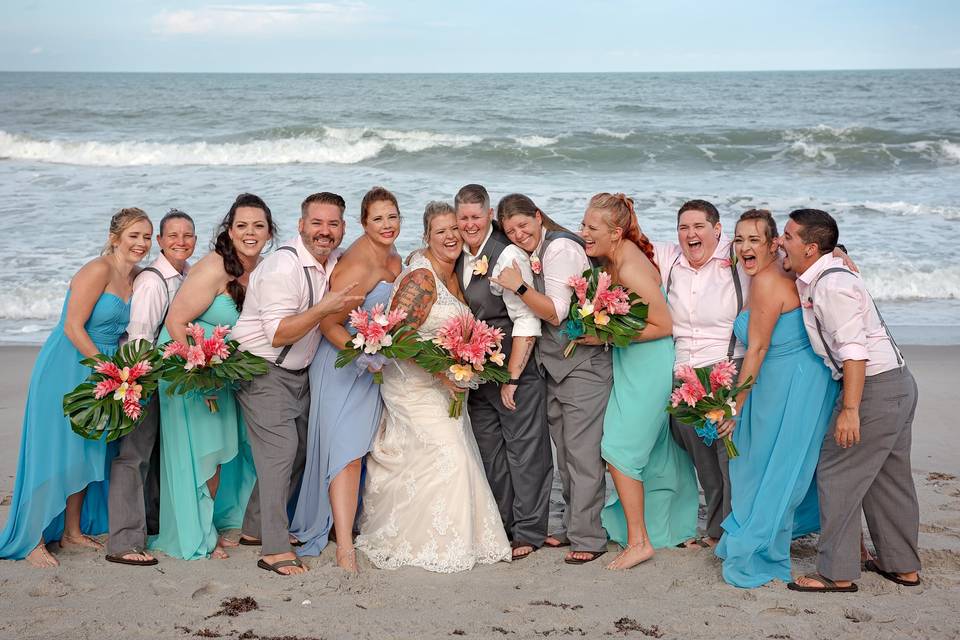 Beach wedding laughs