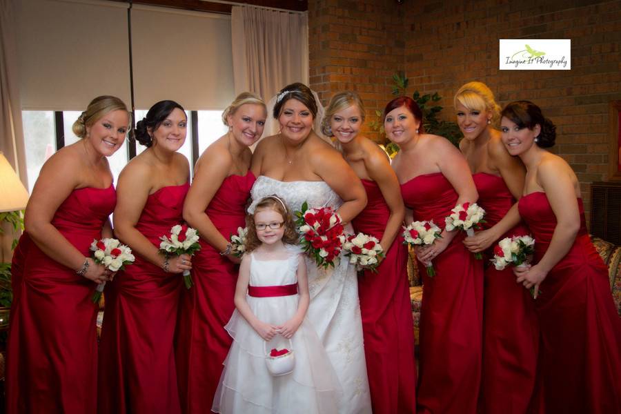 Happy bride and bridesmaids
