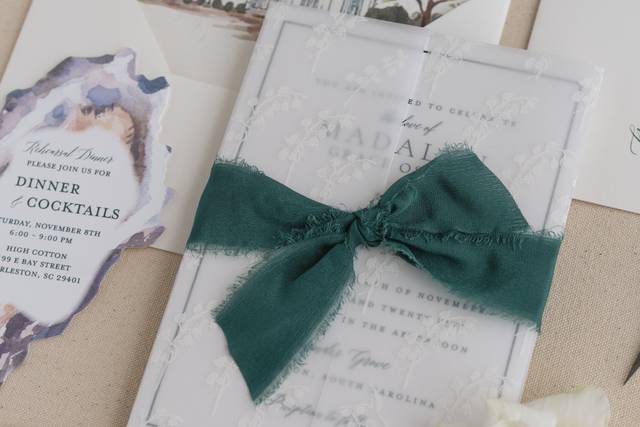 Dark Green ribbon invitation