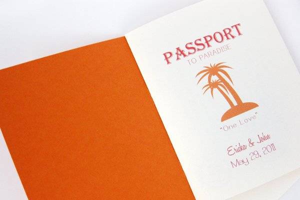 Custom tropical passport invitations.  Great for destination weddings!