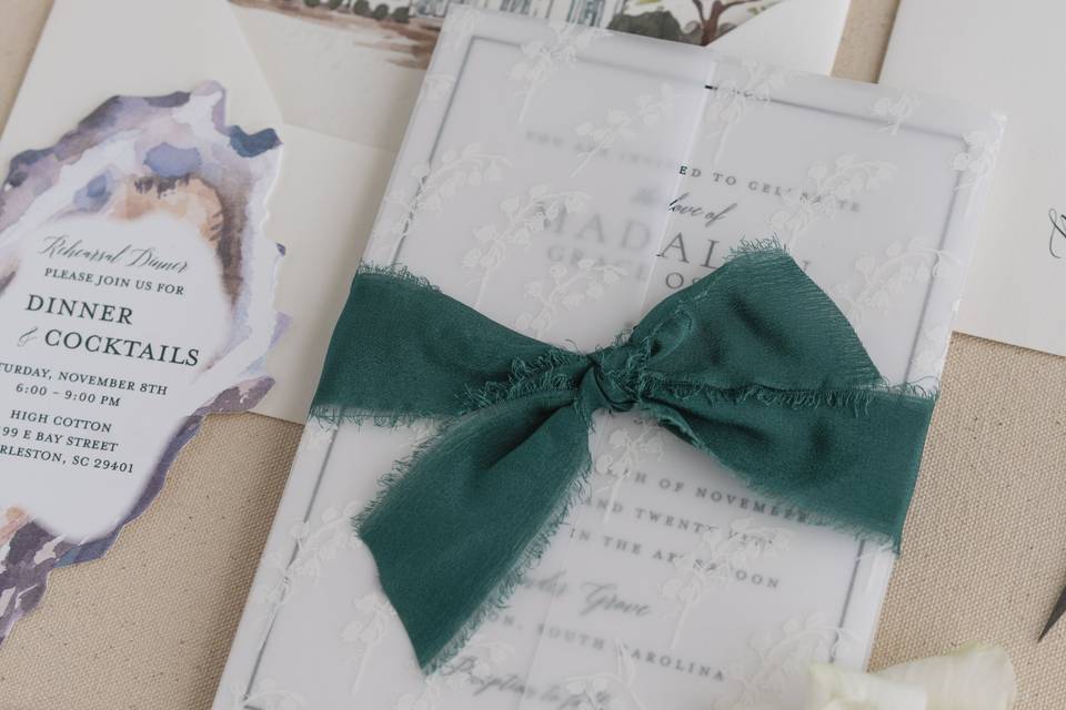 Dark Green ribbon invitation