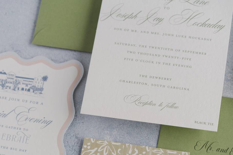 Dewberry wedding invitation