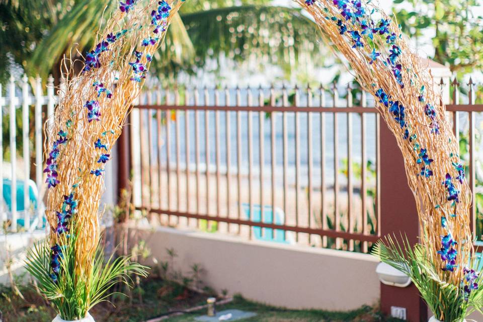 Blue orchid ceremony arch