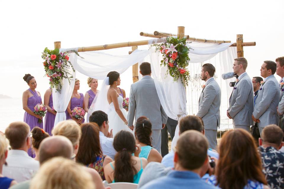 bamboo arch w/chandeliers