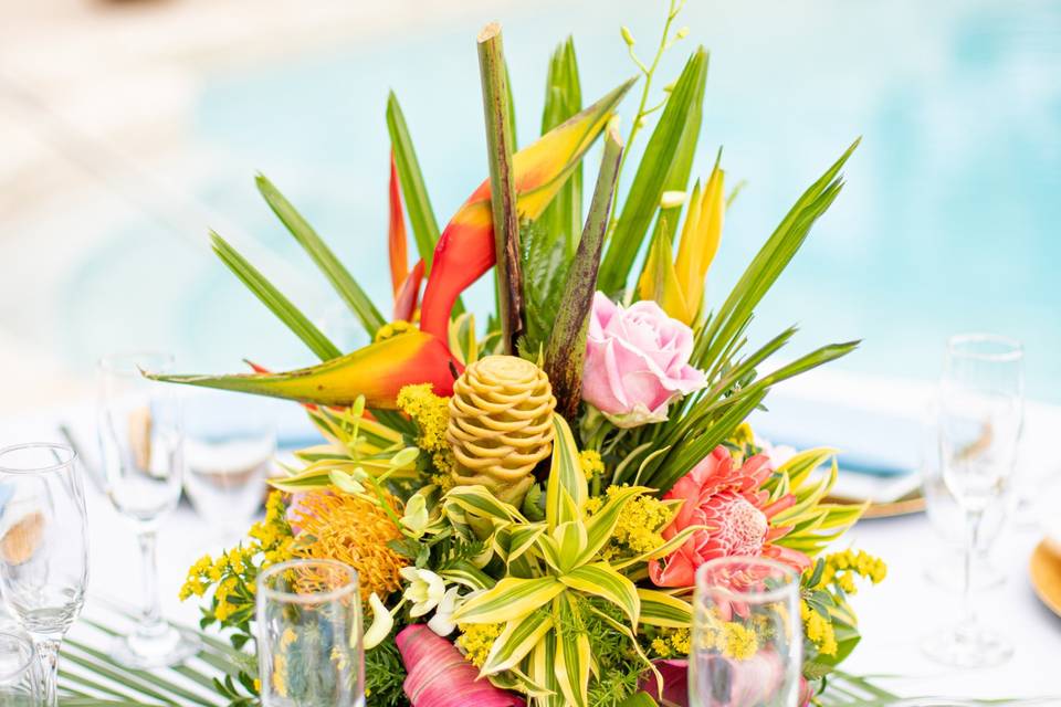 Bright tropical centerpiece