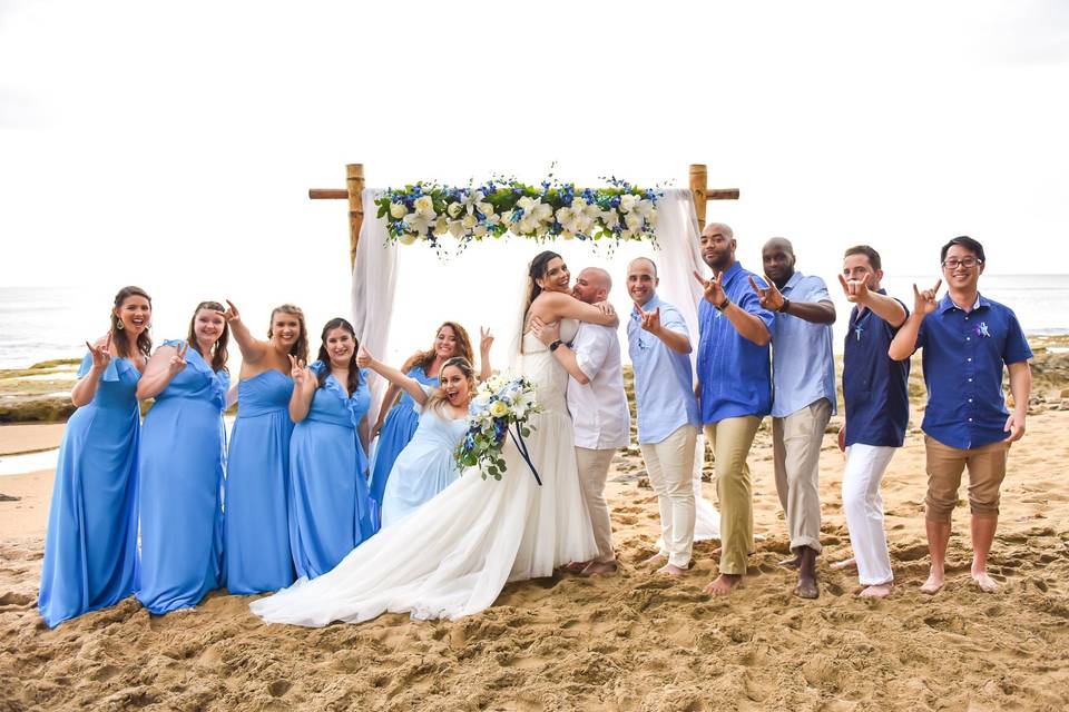 Blue & white wedding ceremony