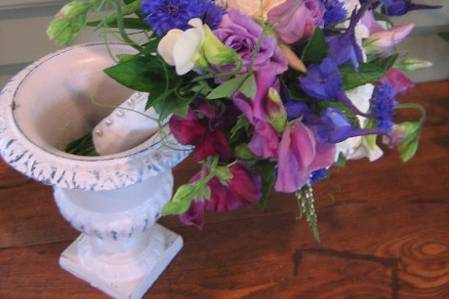 Purple sweet pea bridal bouquet