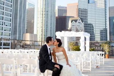 Newlyweds kissing