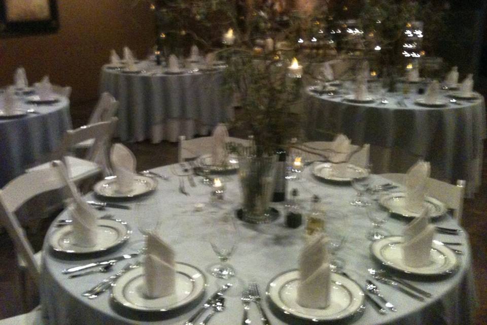 Use of winter branches as centerpiece with batter votives.
www.aristacatering.com
