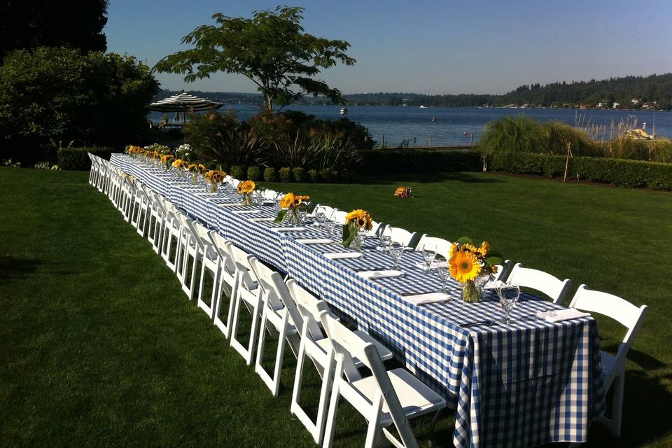 Long table for rehearsal dinner at Mercer Island private home.
www.aristacatering.com