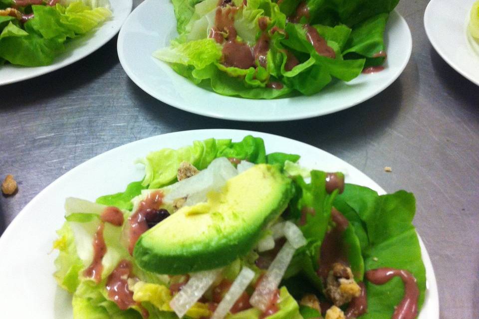Bibb lettuce salad with jicama, avocado and candied pecans www.aristacatering.com