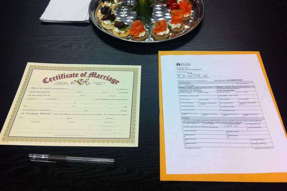 Marriage license signature table