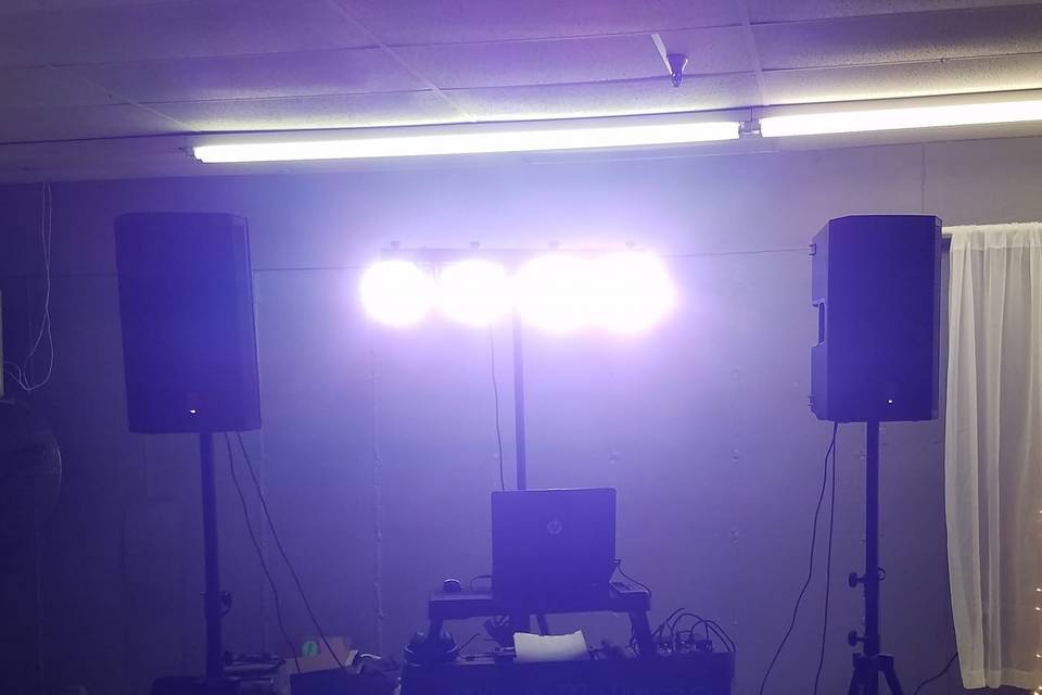 DJ booth and lighting