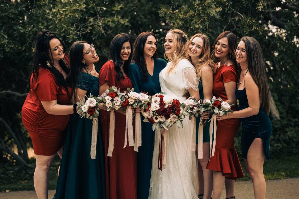 Bride with bridesmaids