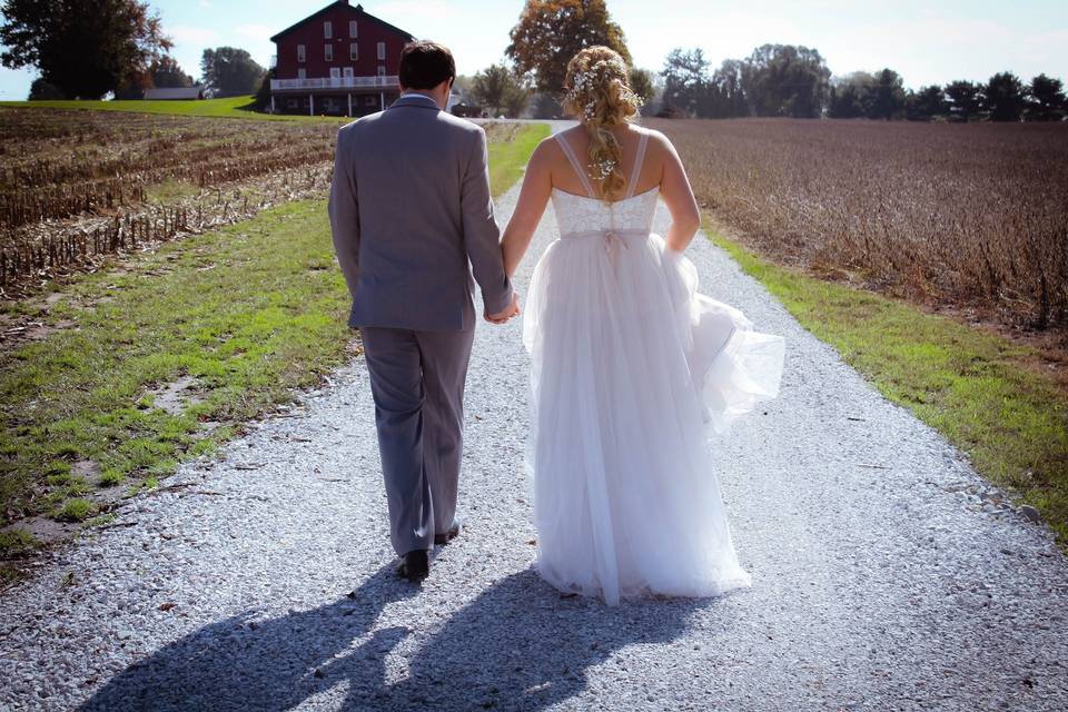 Bride and groom walking