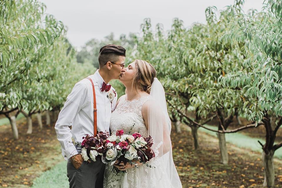 Fall wedding in peach orchard