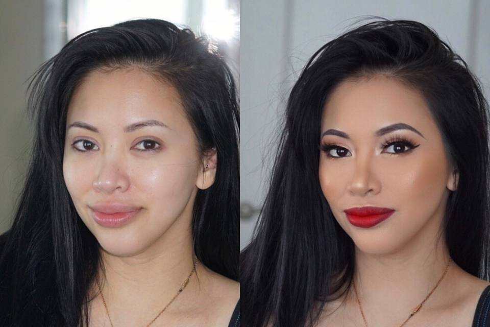 Neutral eye with a red lip