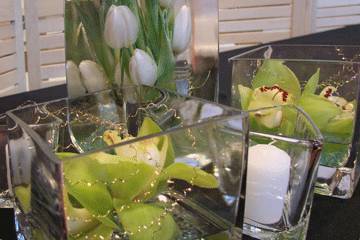 Contemporary - stunning simplicity - white tulips and green orchids.