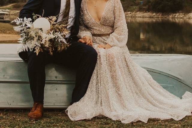 Bride and groom kiss