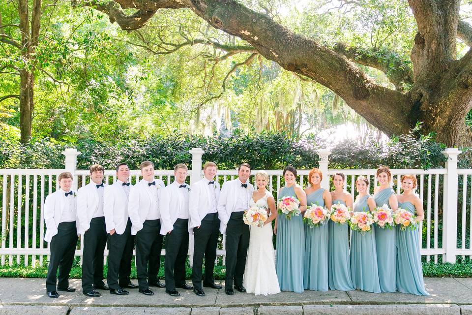 The couple with the wedding party