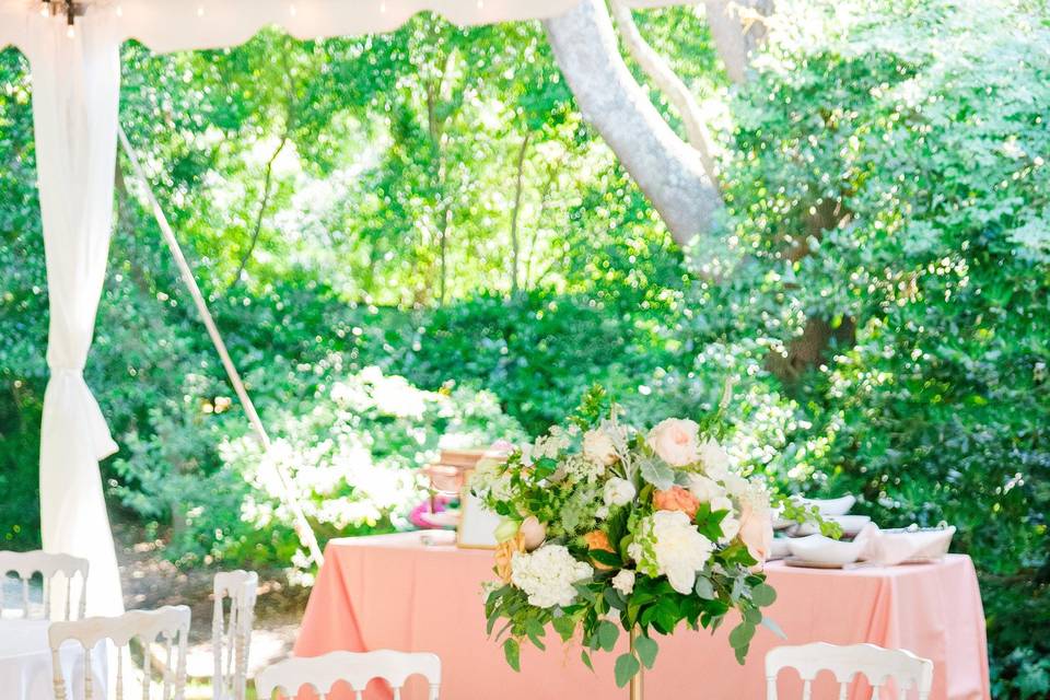 Table setup with flower centerpiece