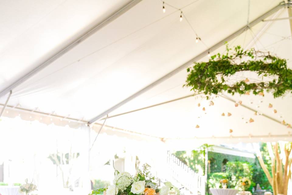 Table setup with flower centerpiece