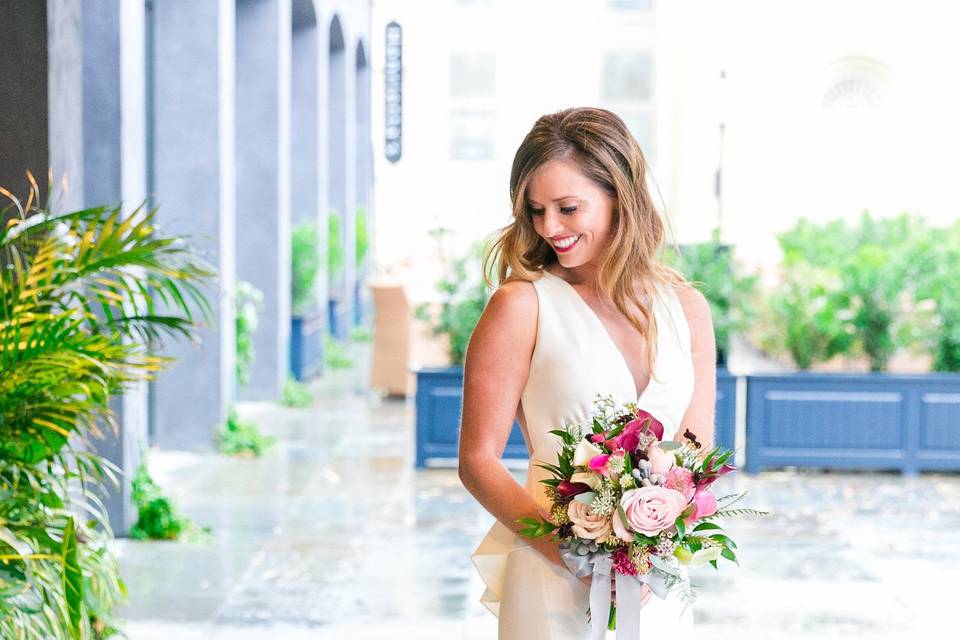 The bride holding her bouquet