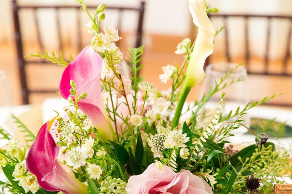 Table setup with flower centerpiece