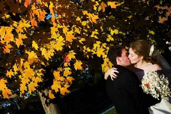a kiss under the fall leaves