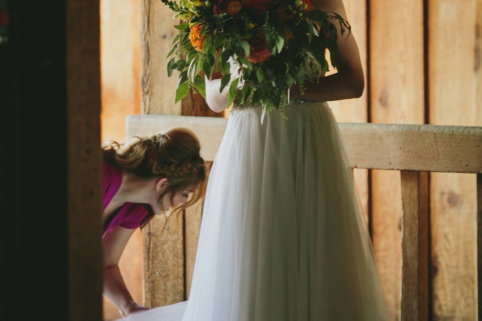 The bride's wedding gown