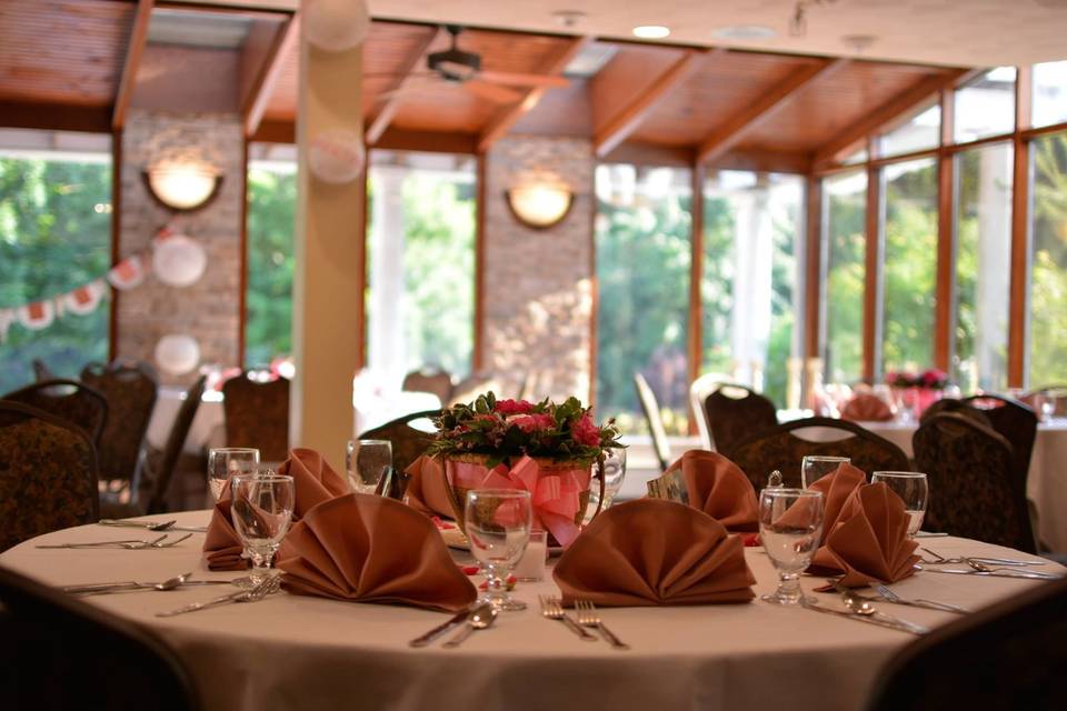 Table setting and floral centerpiece