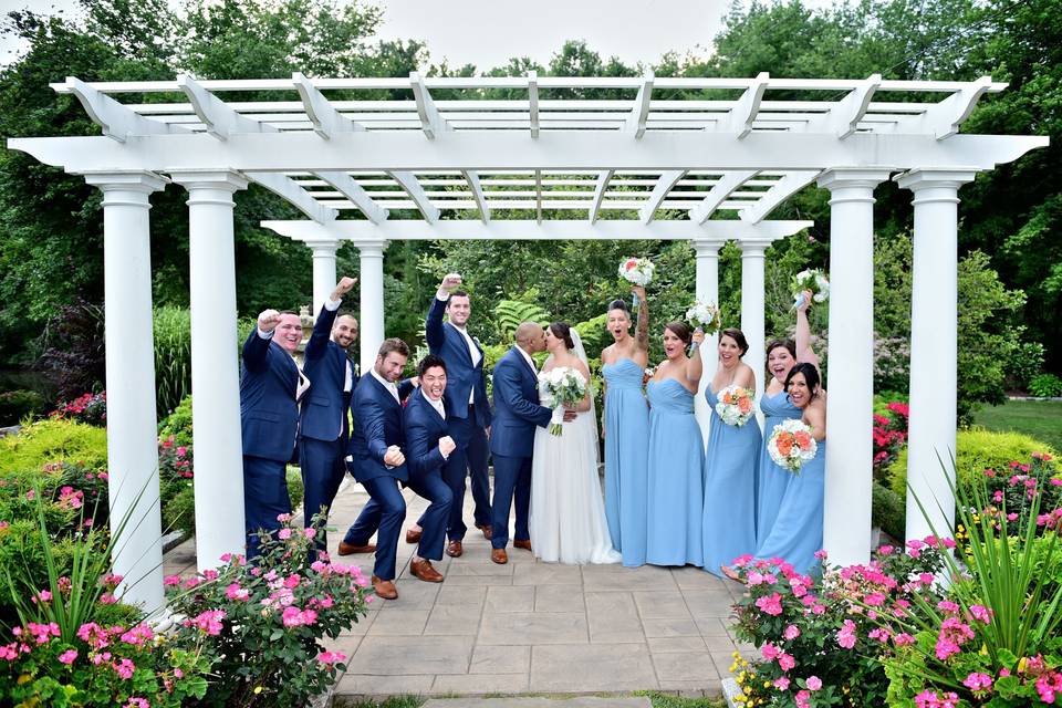 Newlyweds and their wedding party