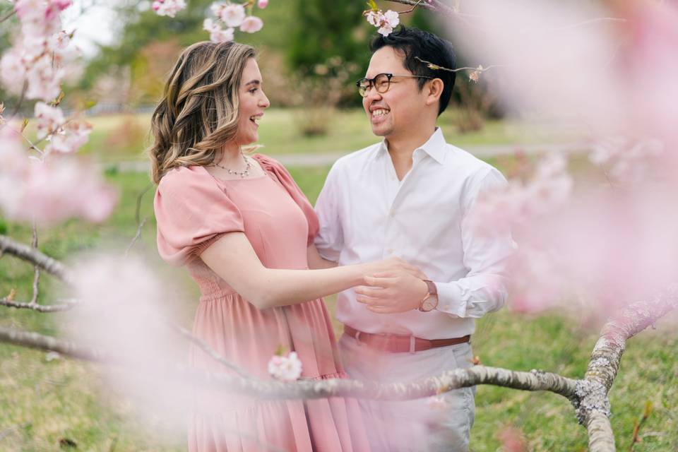 Cherry blossom engagement pics