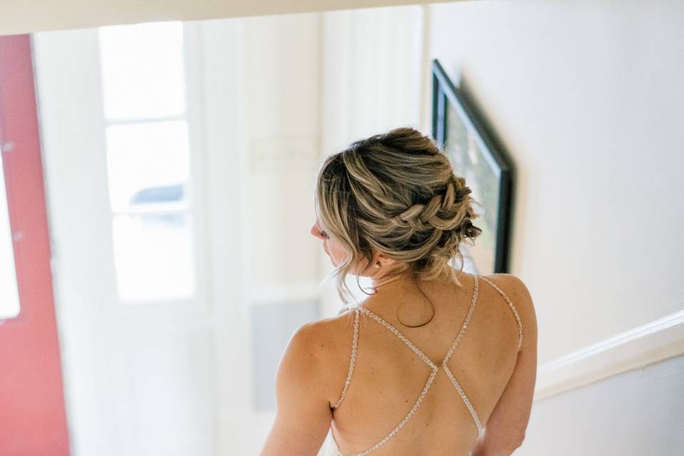 Bride ascends staircase