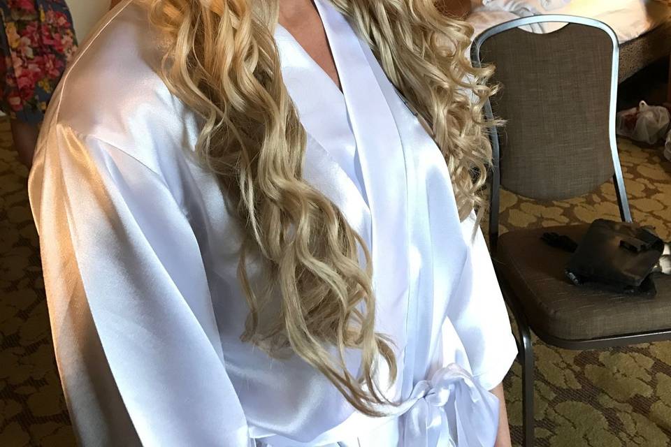 Curled long hair