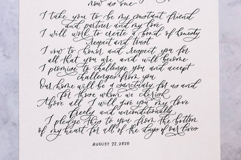 Hand Lettered Vows