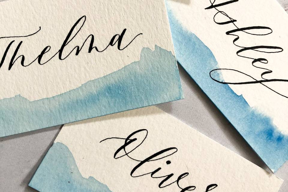 Place card with watercolor detail