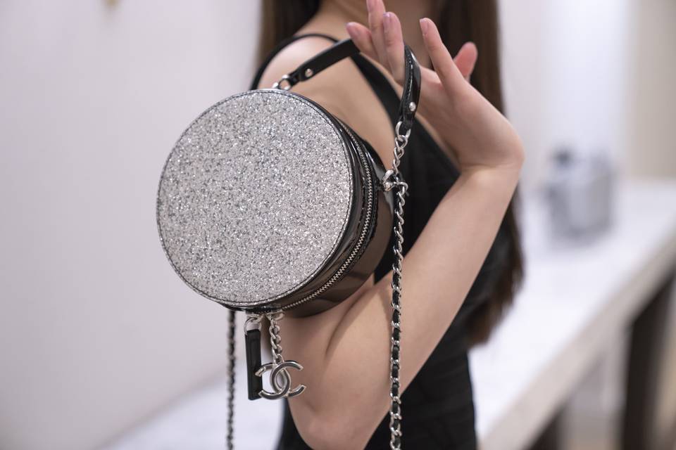 Chanel round glitter bag