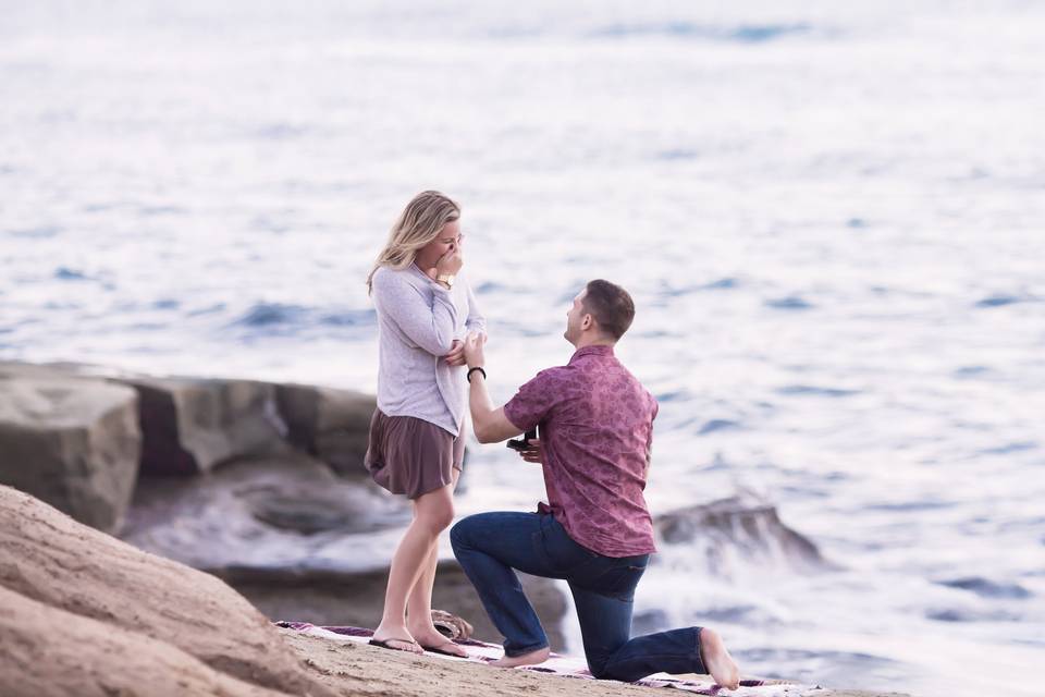 surprise proposal photoshoot at sunset cliffs, San Diego by Louise Canton