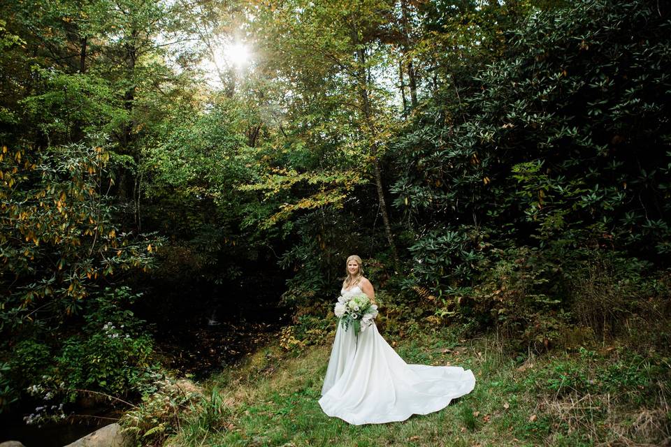 Bridal portraits by waterfall