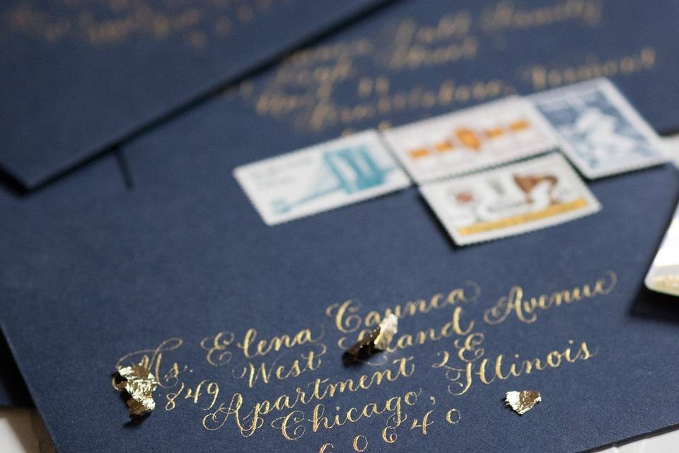 Gold hand-lettered envelope