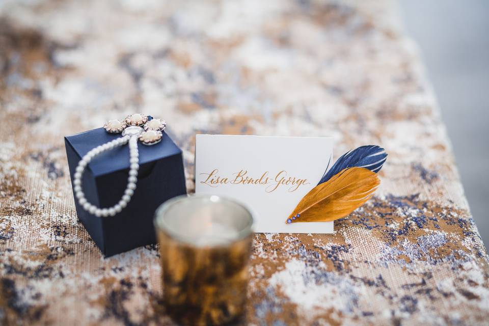 Feathered & formal escort card
