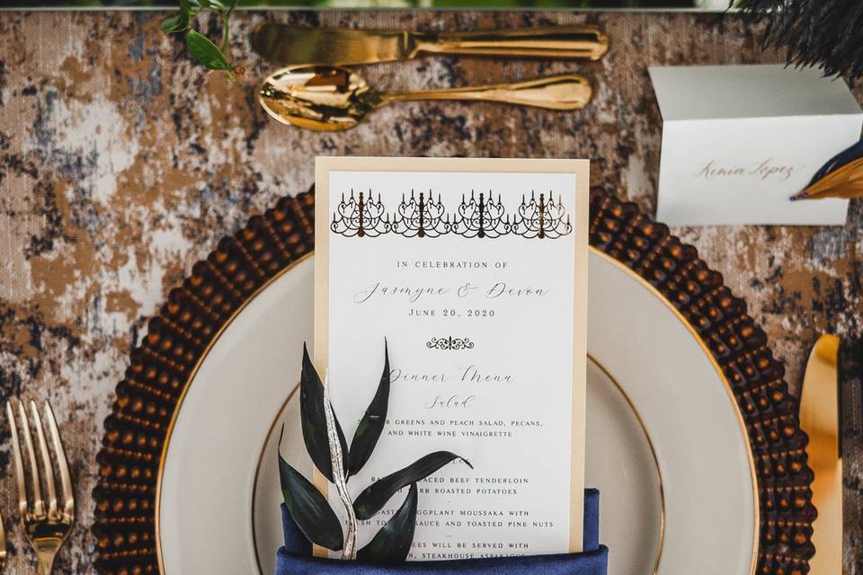 Gold foil menu design