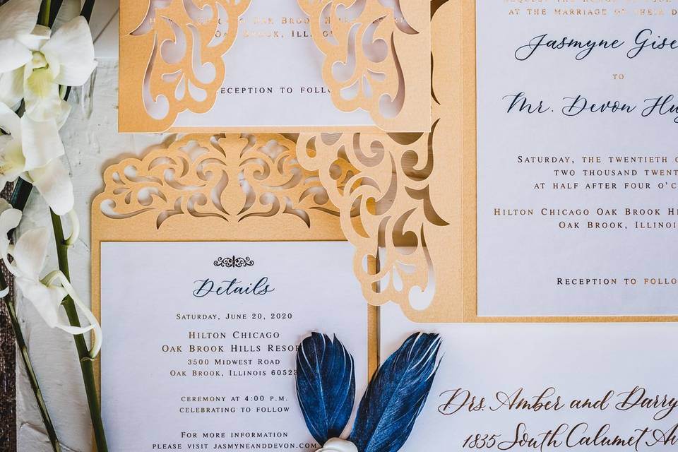 Feathered & formal escort card